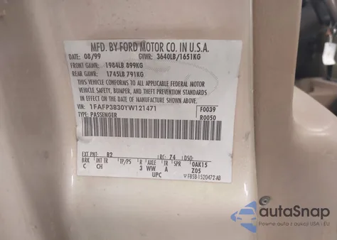 2000 Ford Focus Zts из США, поврежденный, VIN 1FAFP3830YW121471